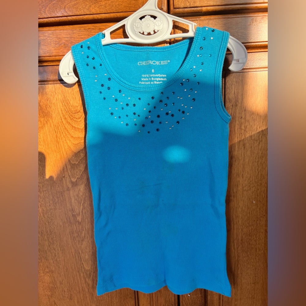 🐚 6 / 10$ Kids Apparel - Cherokee Size 6 Blue Sparkly Tank Top